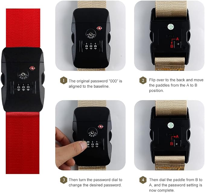 Veki Cross Luggage Straps Set TSA Approved with Lock Adjustable Travel Suitcase Belts Suitcase Tags with Name ID Card Packing Straps for Suitcases Strap Travel Accessories (Red 1pcs)