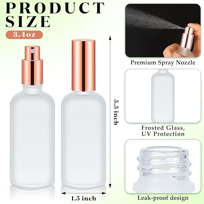 Roshtia 30 Pcs Glass Spray Bottle Clear Empty Bottles Small Refillable Reusable Perfume Bottle with Fine Mist Sprayer Pump for Face Body Travel(3.4 oz,Rose Gold)