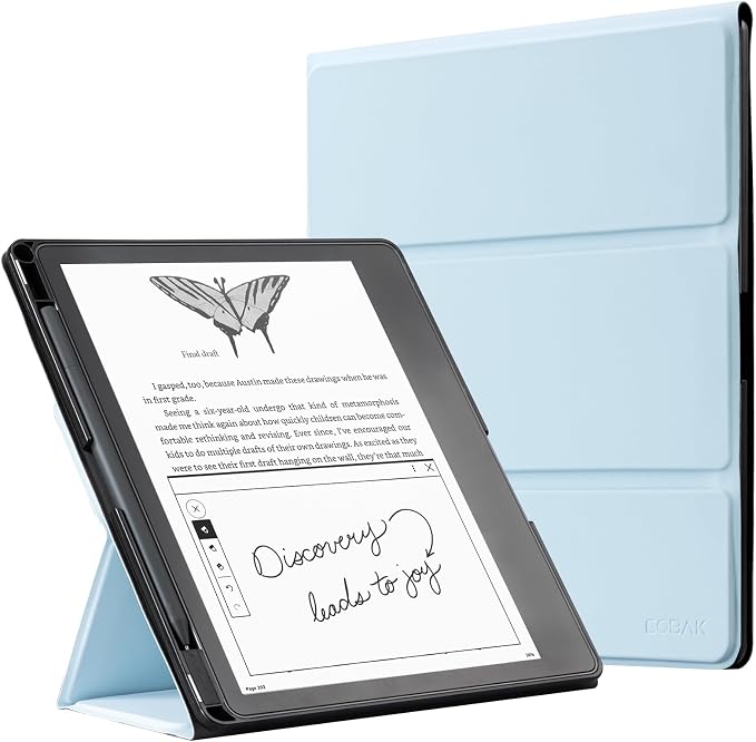CoBak Case for E-Reader- All New PU Leather Cover with Auto Sleep Wake Feature for E-Reader 10.2" 2022 & 2024 Released with Pen Holder (not Compatible with Remarkable),Sky Blue