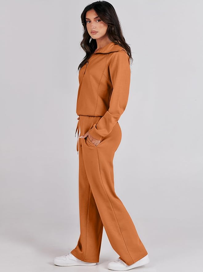 ANRABESS Women’s 2 Piece Outfits Half Zip Sweatshirt & Wide Leg Pants Airport Travel Lounge Matching Sets Sweatsuits Clothing