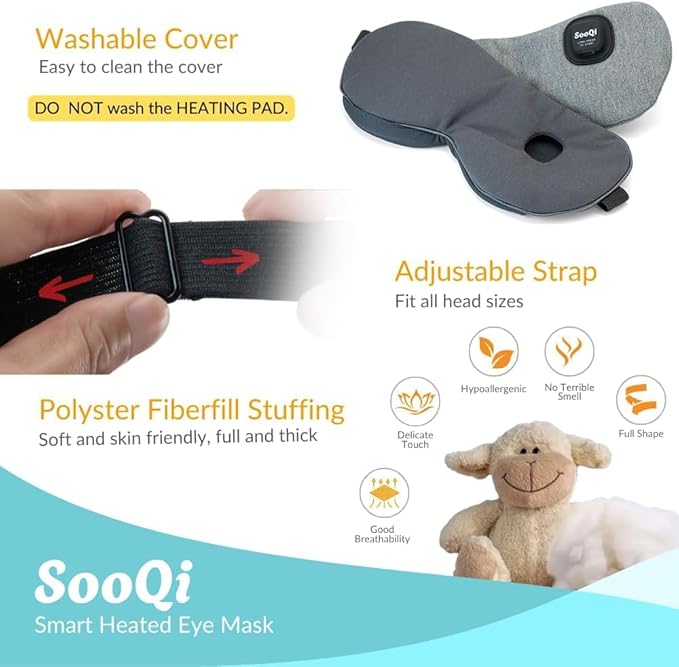 Heated Eye Mask, Cordless Warm Compress for Dry Eyes, Blepharitis & Eye Fatigue - Weighted Heating Pad with 3 Preset Heat Modes, Rechargeable, Auto Shut-Off, Washable Cover for Sleep & Travel