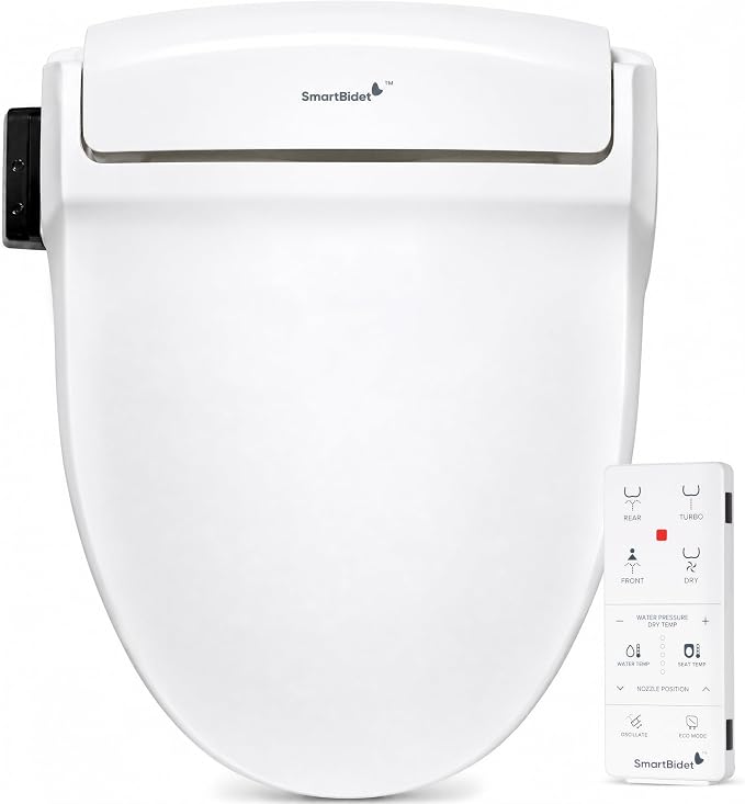 SmartBidet® SB-1000 Smart Bidet Electric Bidet Toilet Seat with Heated Seat, Warm Water, Air Dryer – Remote Control, Round