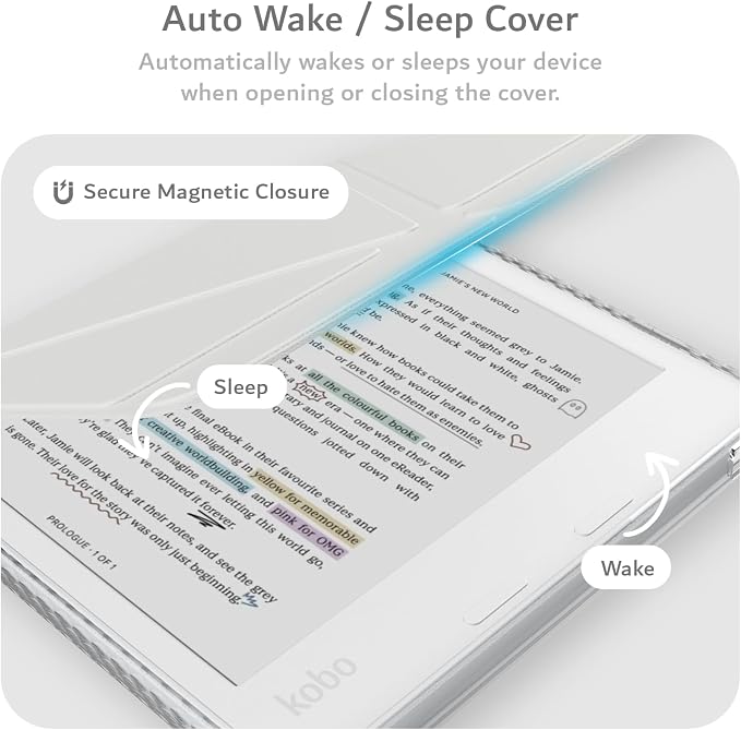 TUDIA M-FLIP Detachable Clear Magnetic Case for Kobo Libra Colour (2024) - [Auto Wake/Sleep] Shockproof Slim Transparent Back Magnetic Fold Cover with Stylus Holder (Grey)