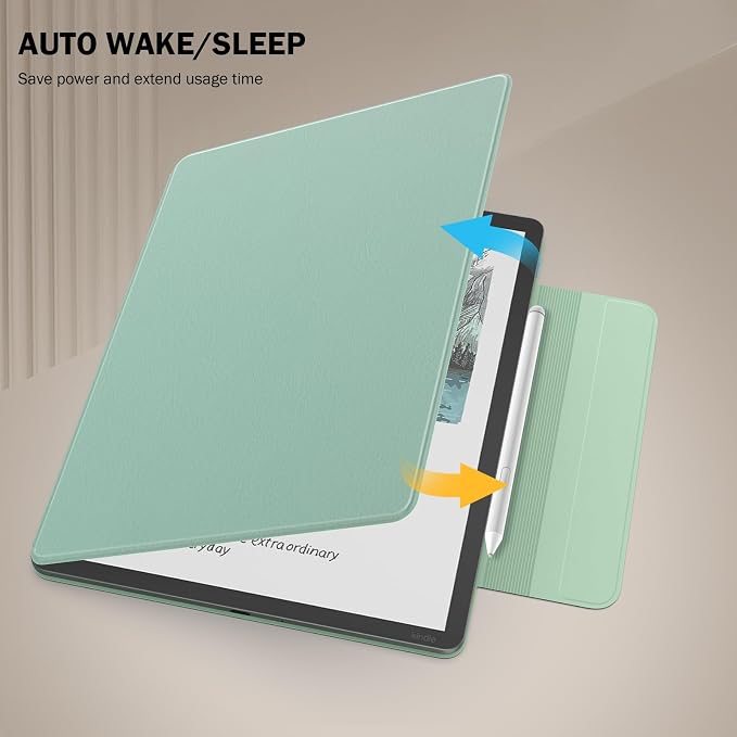 MoKo Magnetic Case for All-New 11" Kindle Scribe 2025(3rd Generation) & Kindle Scribe Colorsoft 2025(1st Generation) - Slim Folio Premium PU Leather Cover with Pen Clasp & Auto Sleep Wake, Agave Green