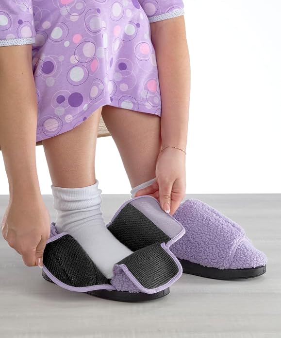 Silvert's Adaptive Clothing & Footwear Silverts Women's Extra Wide Adjustable Slippers Easy Closure Diabetic House Shoes Non Slip Comfort