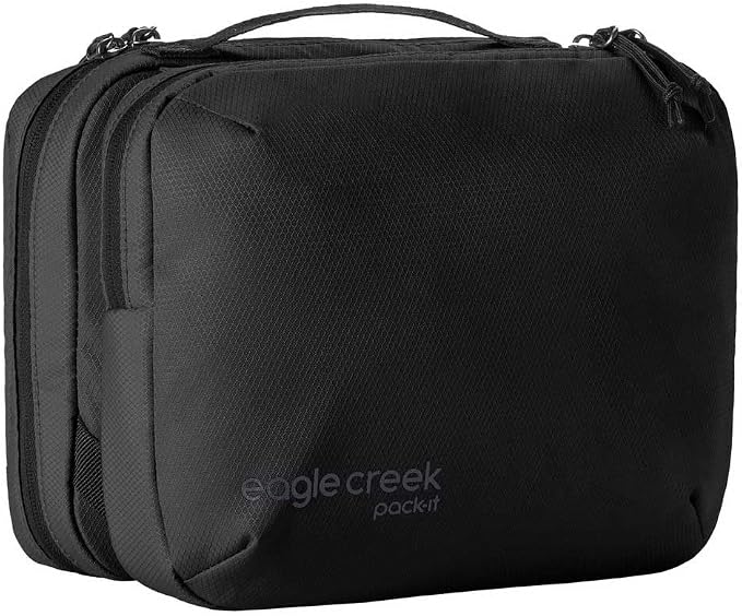 Eagle Creek Pack-It Trifold Toiletry Kit - Dopp Kit Toiletry Organizer with Padded Interior, Durable Hanging Hook & Large Compartments - Water Resistant & Washable - Black