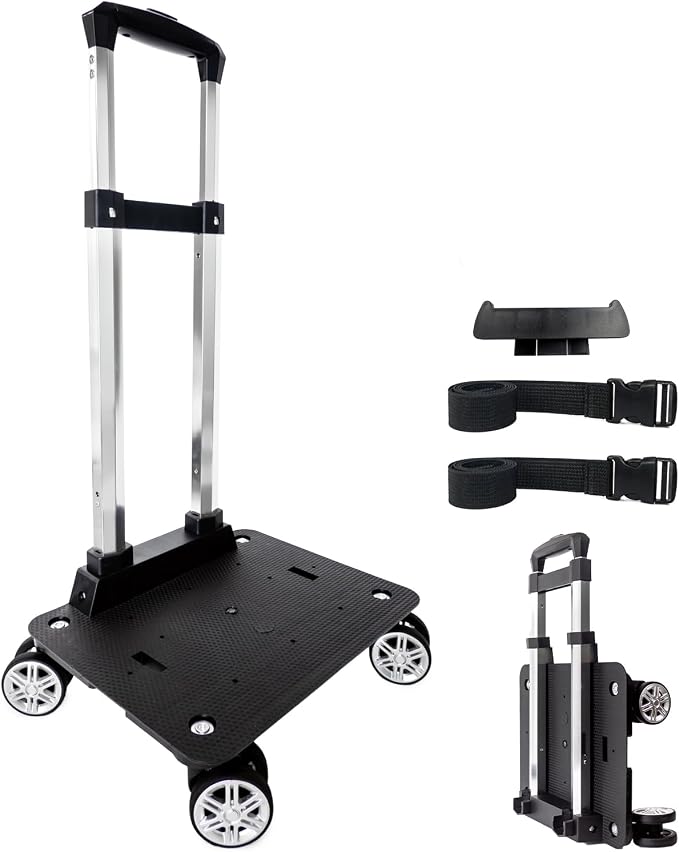 Backpack Trolley Wheeled Cart-Backpack Hand Truck with Luggage Strap,Aluminium Alloy Folding Trolley Cart for Bags Backpack Travel Luggage Cart