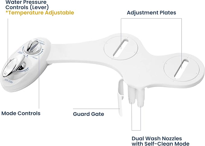LUXE Bidet NEO 320 - Warm Water, Dual Nozzle, Self-Cleaning, Non-Electric Bidet Attachment for Toilet Seat, Adjustable Water Pressure, Rear & Feminine Wash (White)