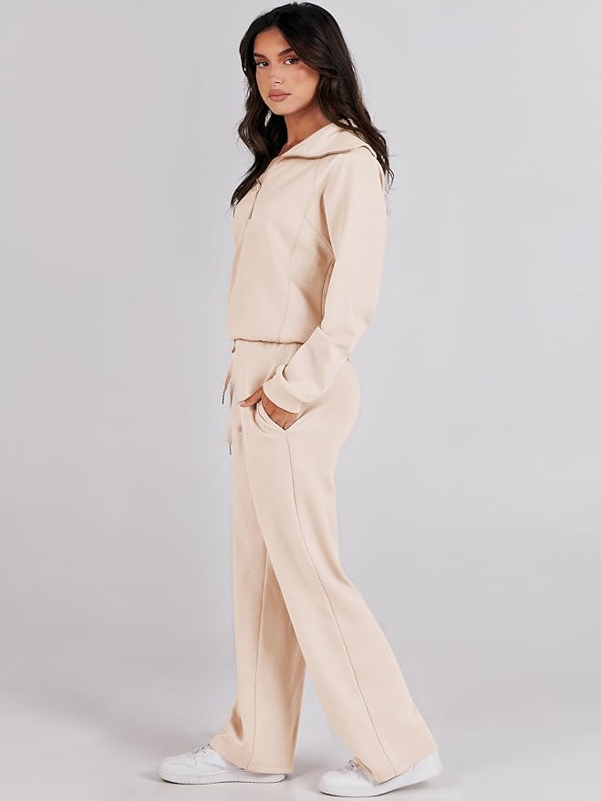 ANRABESS Women’s 2 Piece Outfits Half Zip Sweatshirt & Wide Leg Pants Airport Travel Lounge Matching Sets Sweatsuits Clothing