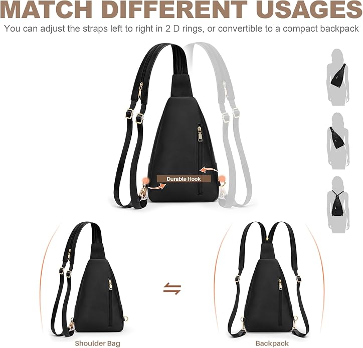 SYTRAH Anti Theft Sling Bag for Women, RFID Crossbody Purses Convertible Sling Backpack, Cross Body Purse Chest Bag