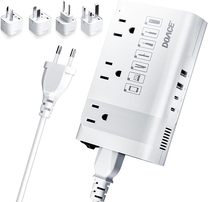 DOACE Voltage Converter US to Europe, 350W Converter for European Travel for Curling Iron and Hair Straighteners, 220V to 110V Converter Plug Adapter with 2 USB A & 2 USB C Ports