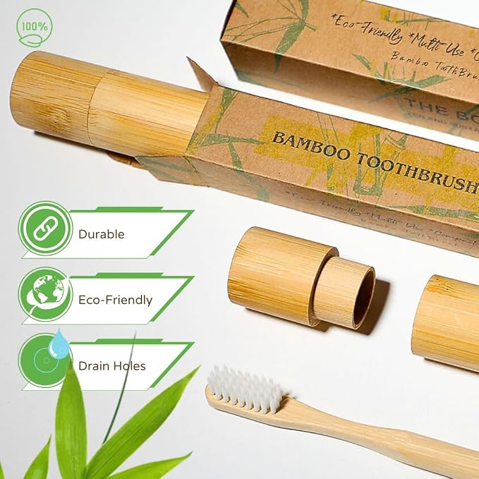 Bamboo Toothbrush & Travel Case Set – Eco-Friendly Oral Care with Soft Bristles – Sustainable & Portable Dental Hygiene Kit 2 Pack (2)