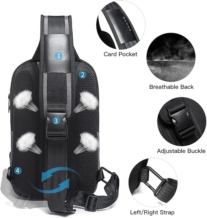 BANGE USB Charging Sling Bag, Waterproof Crossbody Backpack, Portable Shoulder Bag Daypack for Men Women Travel Hiking Work