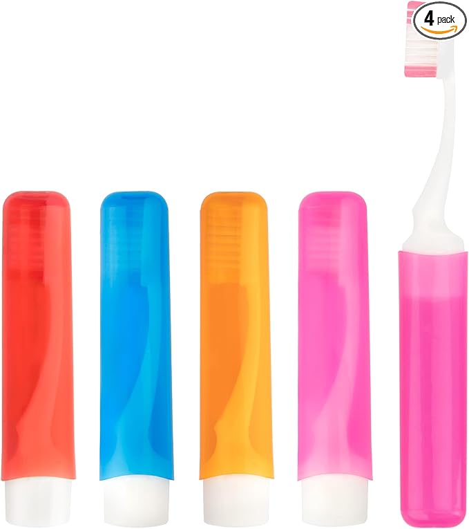 Travel Toothbrush 4Pcs Travel Toothbrush Set Mini Toothbrushes Soft Portable Toothbrushes Travels with Tooth Brush Cover Small Folding Toothbrush Individually Wrapped for Camping Home