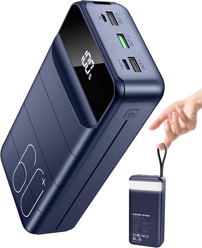 Nuxgal Power 60000mAh high-Capacity Fast-Charging Power Bank, Multiple Output Ports, Digital Battery Level Display, Multi-Functional Outdoor Camping Power Bank, Compatible with Multiple Devices