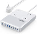 200W USB C Charging Station Power Strip with Cord and Plug,USB C Charger Block,4 AC Outlets,8 USB Ports for MacBook,iPhone 17/16/15,Fast Charging Desktop Charger for Office,Home (White)