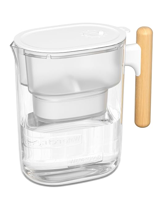Waterdrop PT-04C Water Filter Pitcher, 10-Cup Capacity, NSF Certified, 200-Gallon Long-Life Filter, 5X Longer Filter Life, Reduces PFOA/PFOS and Chlorine, BPA-Free, Sturdy Wooden Handle, Clear