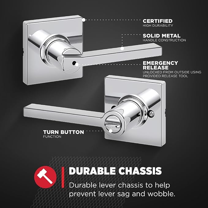 Kwikset Casey Hallway Passage and Bed/Bath Privacy Door Handle 4 Pack, 2 Passage Levers and 2 Privacy Levers, Polished Chrome Reversible Interior Handles
