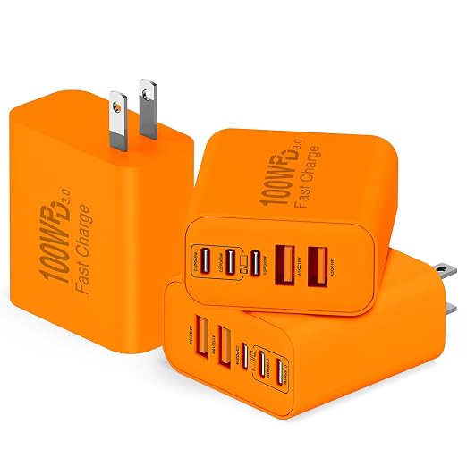 QZIIW USB C Wall Fast Charger Block, 100W 5-Port Type C Fast Charging Block 3 Pack-PD Power Charger Adapter QC 3.0 USB Multiport Charger Brick for iPhone 17 16, Samsung Series MacBook/Air, iPad, etc.