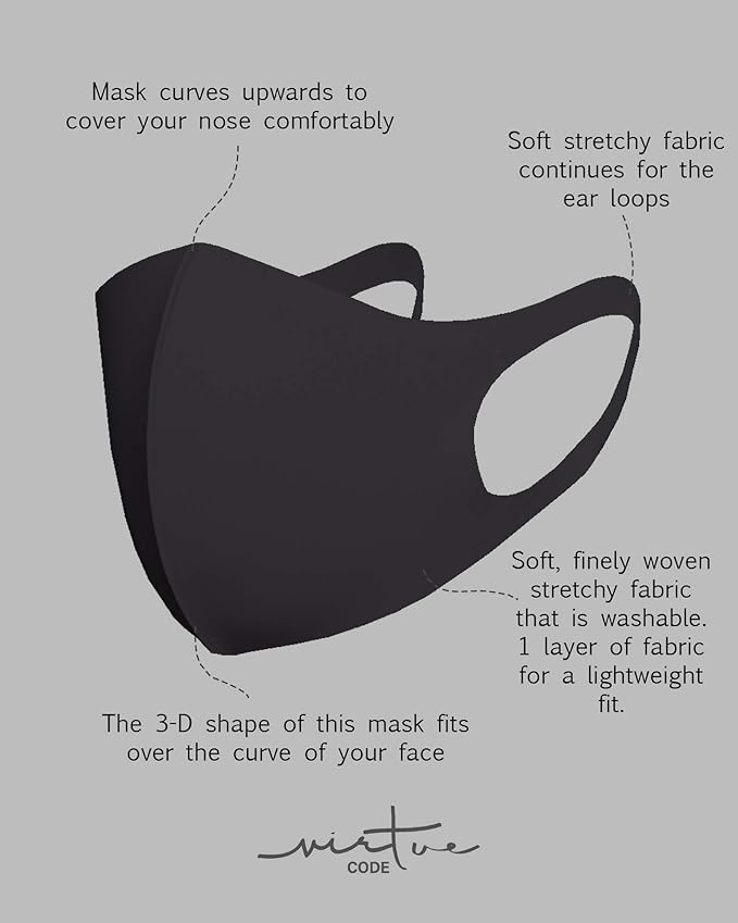 Virtue Code Second Skin Cloth Face Mask Pack. 4 Buttery Soft Masks Washable Fabric