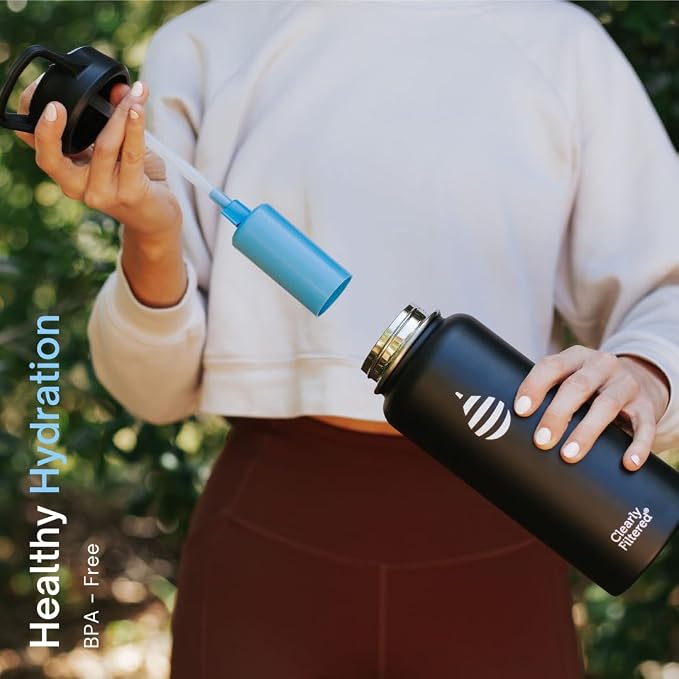 Clearly Filtered Water Bottle | Removes 220+ Contaminants, Double-Wall Insulated Stainless Steel, BPA/BPS Free, Phthalate Free, Filters Flouride Lead Chlorine (32oz, Bubble Gum)