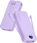 citicr Portable Charger 20000mAh PD20W w/Built-in Cables & Wall Plug Purple | High capacity, Fast charging, Built-in wall plug, LED display, Charge 5 devices at once, Pass through charging, TSA approved