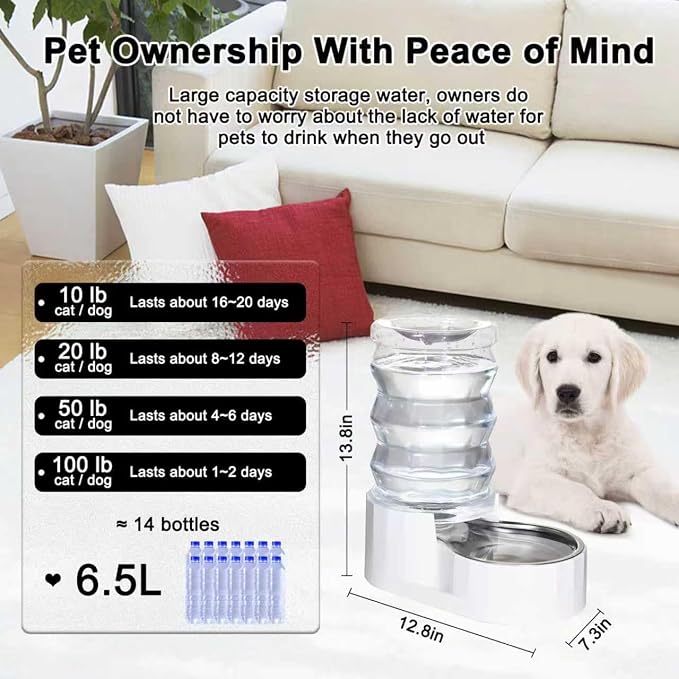 RIZZARI 6.5L Stainless Steel Pet Water Dispenser,Gravity Auto-Refill | Stainless Steel Bowl,Activated Carbon Filter,Ion Exchange Resin,Gravity Auto Refill,Ideal for Cats & Small Dogs