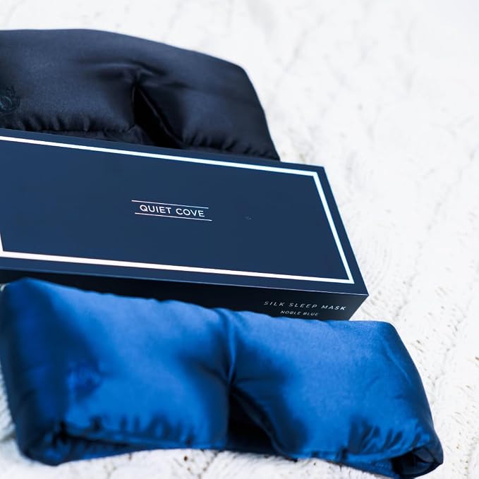 QUIET COVE Plush Luxury Silk Sleep Mask - Sleep Comfortably on Your Side - 22 Momme Mulberry Silk, Total Blackout, Luxe Cloud Filling Soothes Your Eyelids - Luxury Gift for Dad (Noble Blue)