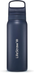 LifeStraw Go Series — Insulated Stainless Steel Water Filter Bottle for Travel and Everyday Use Removes Bacteria, Parasites and Microplastics, Improves Taste, 24 oz, Aegan Sea