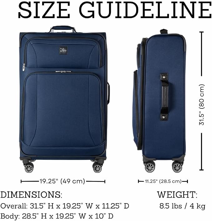 Skyway Epic Softside Large Checked Luggage - Lightweight Suitcase with Wheels | TSA Approved Travel Bag | Spinner Suitcase | Large Luggage Set with Telescoping Handle, 28 inch, Surf Blue