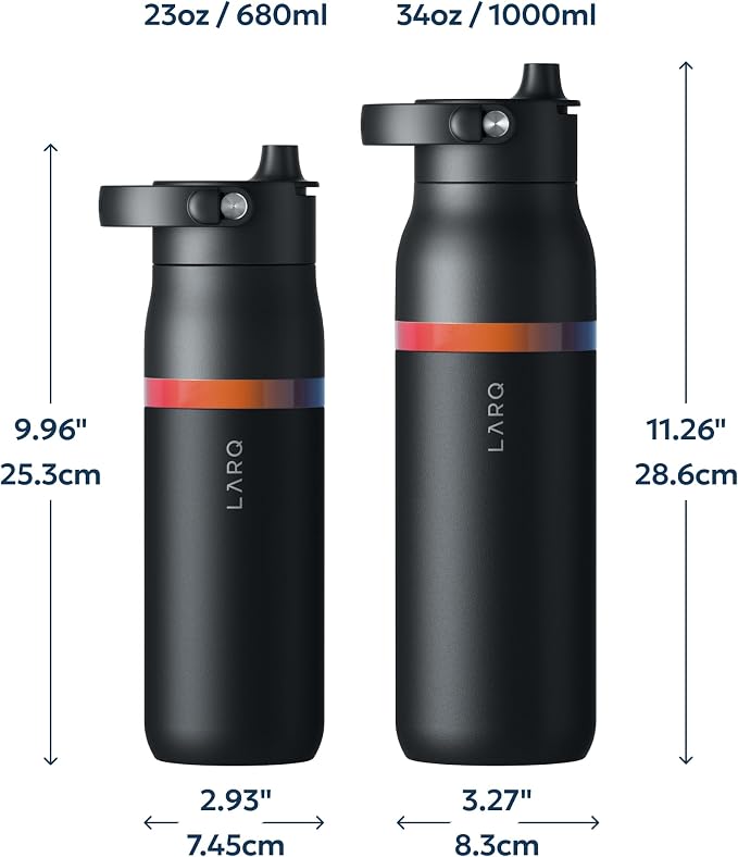 LARQ Swig Top Amber Vittoria — Insulated Stainless Steel Water Bottle with Straw, Silicone Handle, Vacuum 24h Cold, BPA-Free Metal Bottle for Gym, Travel, Office — 23 oz, Obsidian Black