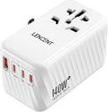 LENCENT 140W Universal Travel Adapter, International Plug Adaptor, GaN Fast Charger with 3 PD3.1 Type C+1 QC USB A, All in One Travel Essentials, Worldwide Plug Adapter for USA/UK/EU/AU, White