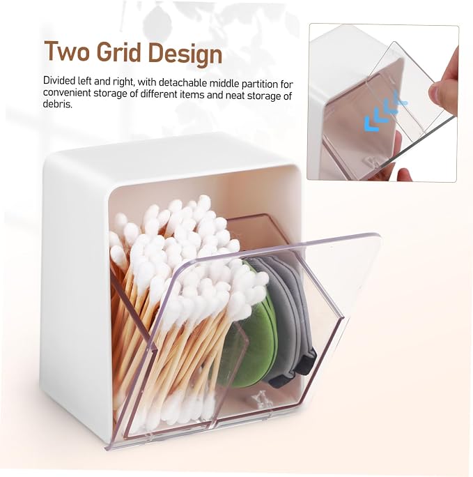 Healifty 4pcs Desktop Cotton Swab Dispenser Makeup Remover Cotton Balls Holder Lid 2-compartments Storage Box