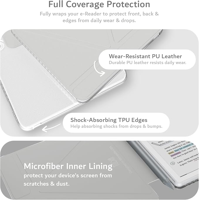TUDIA M-FLIP Detachable Clear Magnetic Case for Kobo Libra Colour (2024) - [Auto Wake/Sleep] Shockproof Slim Transparent Back Magnetic Fold Cover with Stylus Holder (Grey)