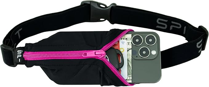 SPIbelt Running Belt Original for Women Men, Phone Holder for Running, Running Fanny Pack, Holder for Phone, Running Waist Pack, Adjustable Waist, [Fits All Phones]. Black with Hot Pink Zipper