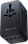 MOMAX 6-in-1 Universal Travel Adapter, GaN 100W International Power Adapter, 2 AC, 2 USB-C PD Fast Charging & 2 USB-A QC, All-in-one International Plug Adapter for Travel European UK AUS JP