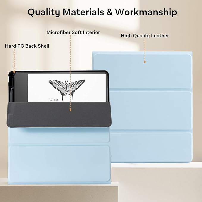 CoBak Case for E-Reader- All New PU Leather Cover with Auto Sleep Wake Feature for E-Reader 10.2" 2022 & 2024 Released with Pen Holder (not Compatible with Remarkable),Sky Blue
