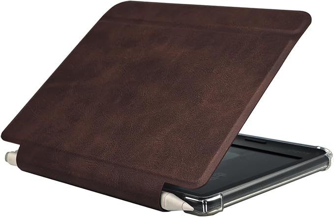 Folio Leather Case for 7" Kobo Libra Colour (2024) eReader - Ultra-Thin Enhanced Auto Sleep/Wake Cover with Transparent TPU Back, Magnetic Closure, Stylus Holder (Cowhide Brown)