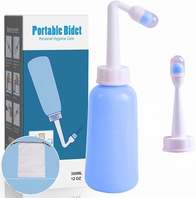Portable Bidet for Travel-350ml Bottle with Adjustable Nozzle (Angled & Straight), Gentle Portable Cleansing
