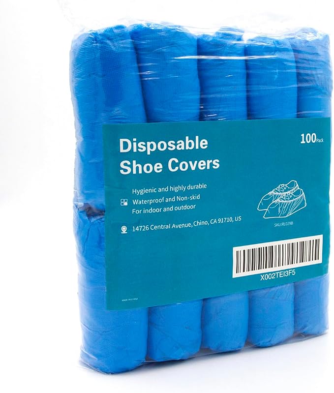 QIANSOU 100 Pack Disposable Shoe Covers Durable Waterproof Shoe Covers for Indoor
