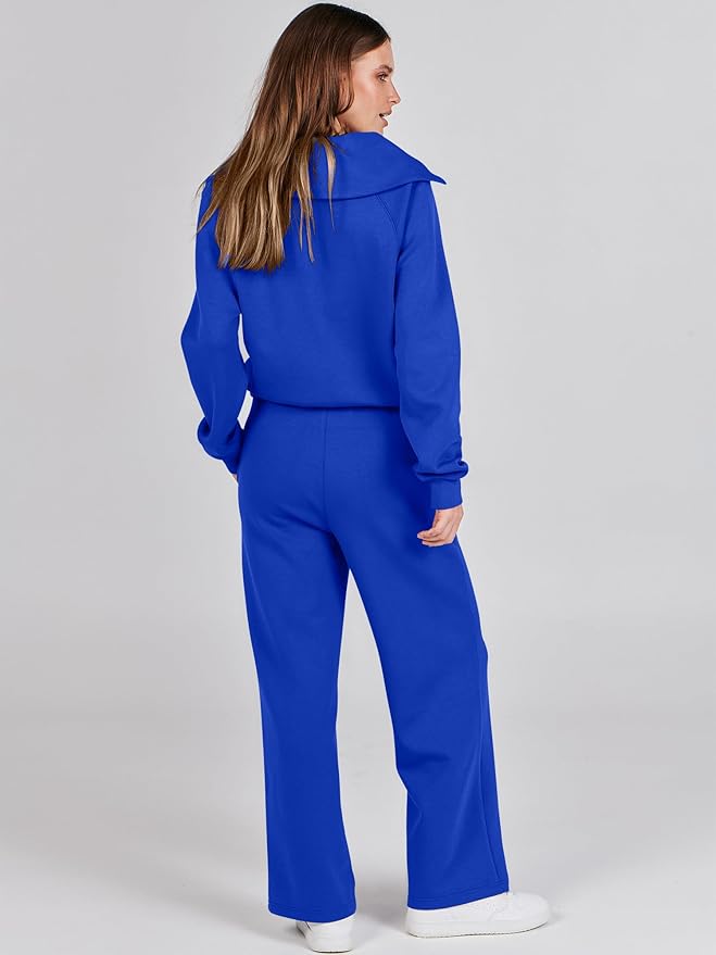 ANRABESS Women’s 2 Piece Outfits Half Zip Sweatshirt & Wide Leg Pants Airport Travel Lounge Matching Sets Sweatsuits Clothing