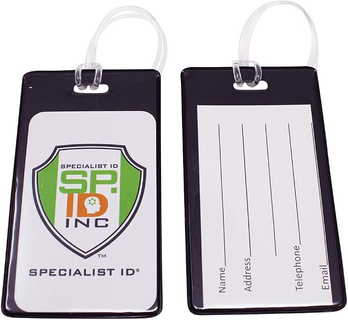 Bulk 25 Pack - Vivid Backpack ID Luggage Tags for Student Identification Cards - School Name Badge Holder for Backpacks - Business Card Size with Clear Insert Window by Specialist ID (Black)