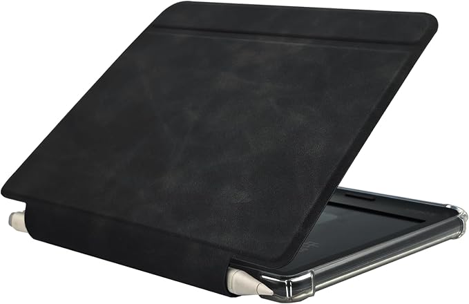 Folio Leather Case for 7" Kobo Libra Colour (2024) eReader - Ultra-Thin Enhanced Auto Sleep/Wake Cover with Transparent TPU Back, Magnetic Closure, Stylus Holder (Black)