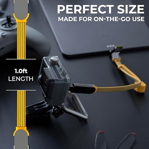 inCharge Rolling Square XL 30 cm - USB-C Cable, Universal Smartphone Cable, Gift for Men, 6-in-1 Universal Charger for Smartphones, Technical Gadget, Yellow, Lightning Cable 100W
