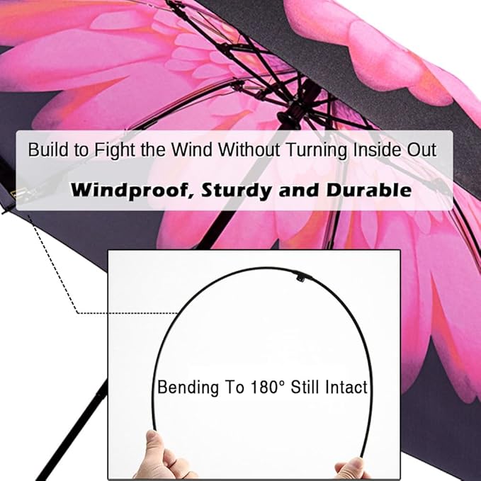 LANBRELLA Compact Reverse Folding Umbrella Auto Windproof Travel Umbrella