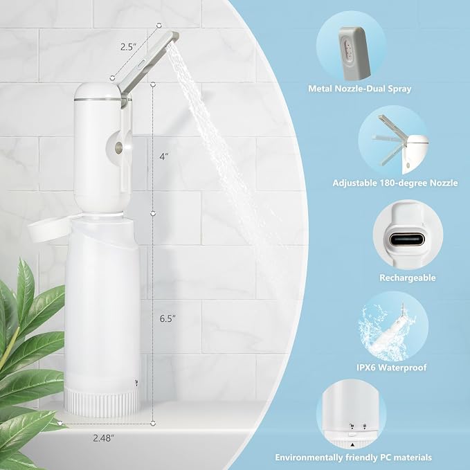 Upgrade SPACEREST Portable Bidet for Travel with 360ml Bottle, No Noise & Waterproof Handheld Sprayer, Rechargeable Electric Portable Bidet for Women & Men, Personal Hygiene & Postpartum Care