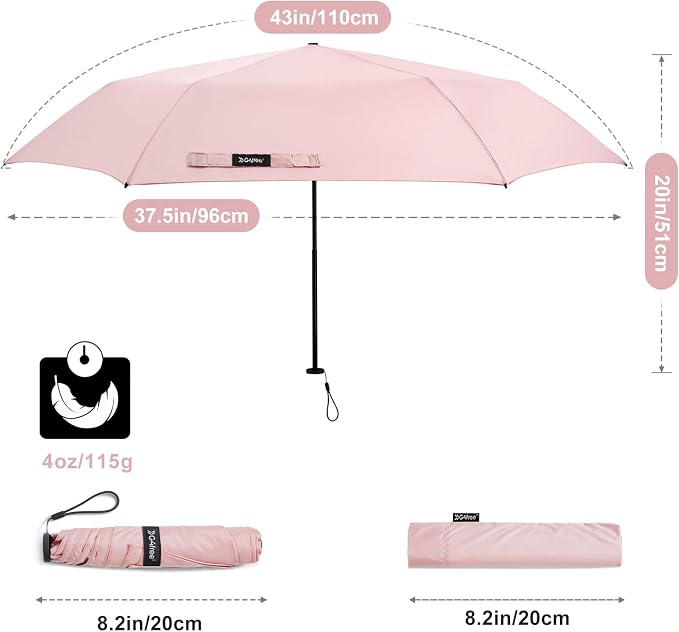 G4Free 43in Mini Travel Umbrella Ultralight Carbon Fiber UPF 50+ Umbrella | UV Protection, Sun Block, For Sun, Super Slim, Small Size, Weighs Only 4 oz, Compact Design, For Travel, For Purse, Women Use