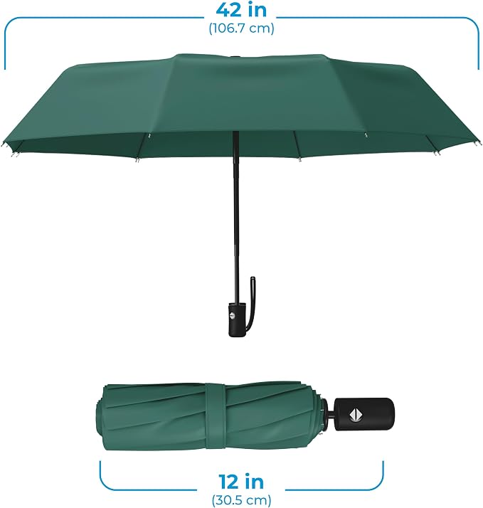 Rain-Mate Windproof Compact Umbrellas for Rain - Strong Reinforced Fiberglass Rib Design & Auto Open & Close - Portable Folding Travel Umbrella - Lightweight & Packable for Women & Men, Easy Collapse