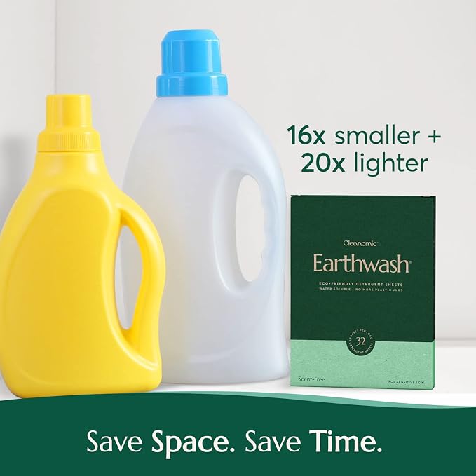 Earthwash Laundry Detergent Sheets (Up To 192 Loads) 96 Scent Free Sustainable Sanitizer Strips - Ideal for Travel & Home Liquidless Laundry by Cleanomic