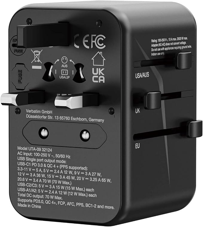 Verbatim UTA-09 GaN III 70W Universal Travel Adapter